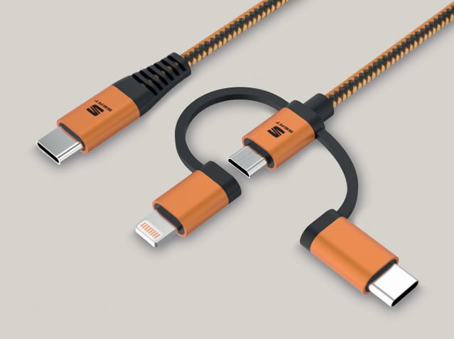 Cabo 3 em 1 de carregamento e transferência de dados USB tipo C