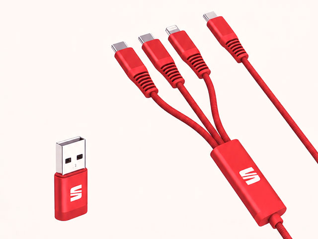 Cabo de carregamento SEAT 3 em 1 + Adaptador USB-C para USB-A 